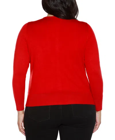 Belldini Plus Size Embellished Neckline Cardigan Sweater In Red