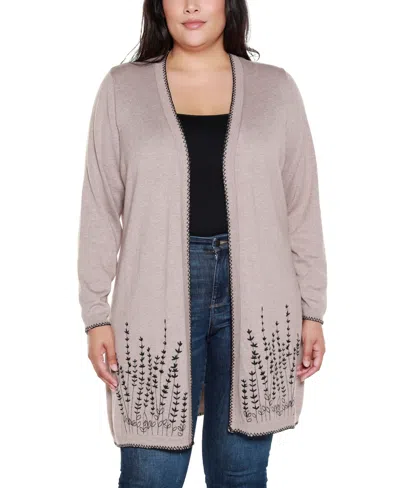 Belldini Women's Embroidered Open-front Cardigan Sweater In Neutral