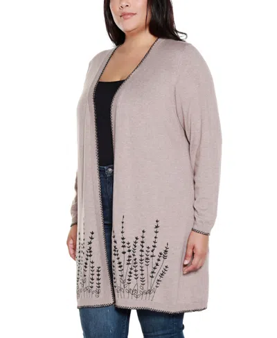 Belldini Women's Embroidered Open-front Cardigan Sweater In Neutral