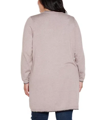 Belldini Women's Embroidered Open-front Cardigan Sweater In Neutral