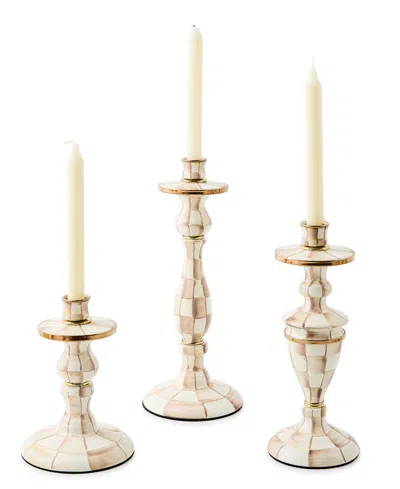 Mackenzie-childs Mackenzie Childs Large Mocha Check Candlestick Holder In Multi