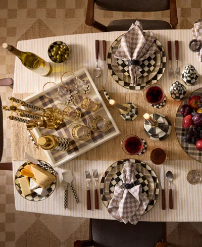 Mackenzie-childs Tartan Mocha Highball Glass, Set Of 4 In Multi