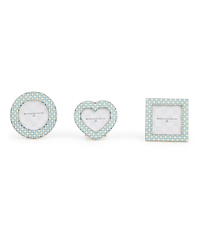 Mackenzie-childs Mackenzie Childs Set Of Three Celebrate Baby Blue Assorted Frames In White