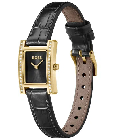 Hugo Boss Boss Lucy Precious Rectangular Watch, 18.5mm In Black