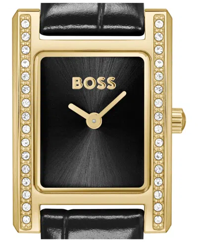 Hugo Boss Boss Lucy Precious Rectangular Watch, 18.5mm In Black