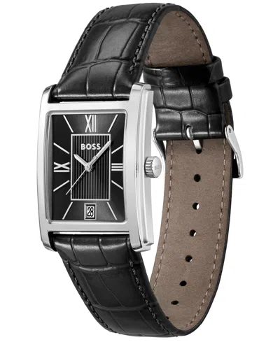 Hugo Boss Boss Principle Dress Leather Watch Black In Black