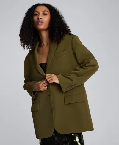 Kenneth Cole Luxe Twill Three Button Boyfriend Blazer In Green