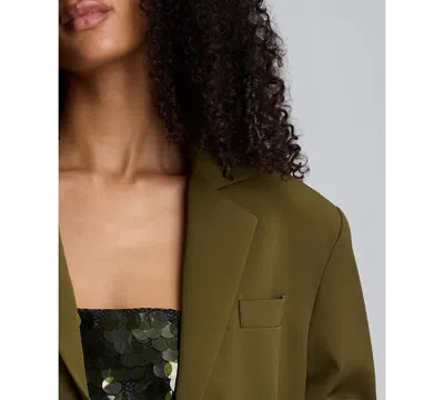 Kenneth Cole Luxe Twill Three Button Boyfriend Blazer In Green