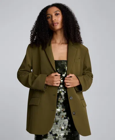 Kenneth Cole Luxe Twill Three Button Boyfriend Blazer In Green