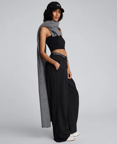 Kenneth Cole Luxe Twill Wide Leg Pleat Front Pant In Black