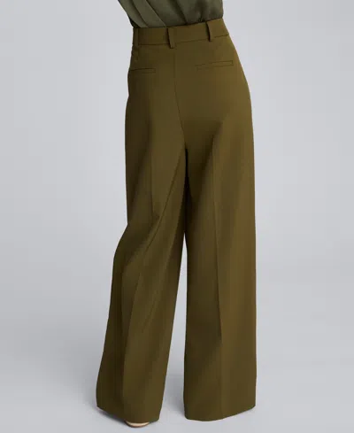 Kenneth Cole Luxe Twill Wide Leg Pleat Front Pant In Green