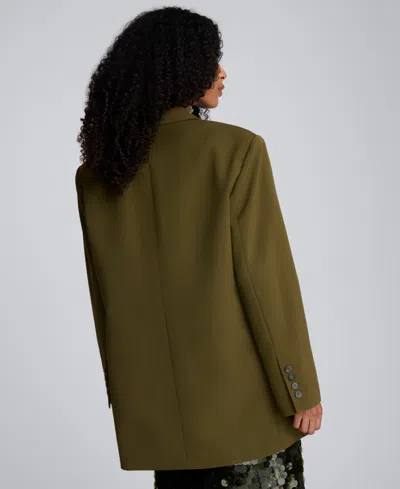 Kenneth Cole Luxe Twill Three Button Boyfriend Blazer In Green