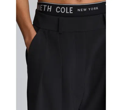 Kenneth Cole Luxe Twill Wide Leg Pleat Front Pant In Black