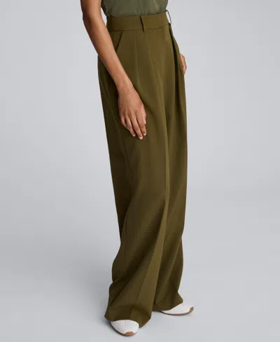Kenneth Cole Luxe Twill Wide Leg Pleat Front Pant In Green