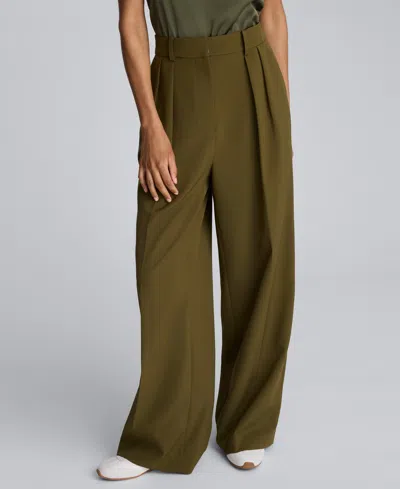 Kenneth Cole Luxe Twill Wide Leg Pleat Front Pant In Green