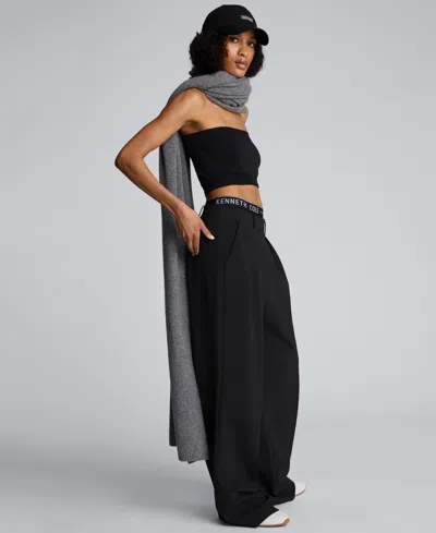 Kenneth Cole Luxe Twill Wide Leg Pleat Front Pant In Black