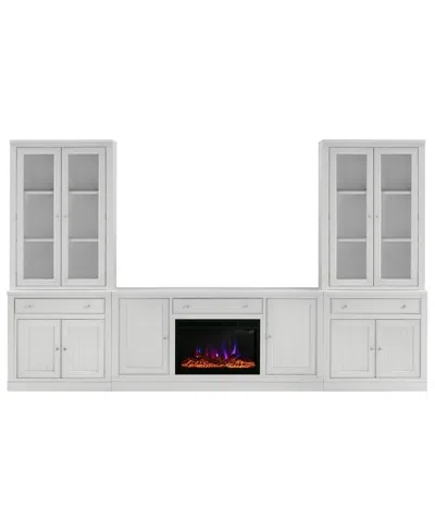 Macy's Furniture Amren 65" Wood 2 Door Console And 2 Door Hutches With 2 Door Bases With Drawers And Firepl In White