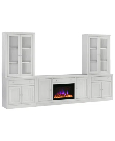 Macy's Furniture Amren 65" Wood 2 Door Console And 2 Door Hutches With 2 Door Bases With Drawers And Firepl In White