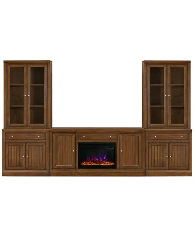 Macy's Furniture Amren 65" Wood 2 Door Console And 2 Door Hutches With 2 Door Bases With Drawers And Firepl In Brown