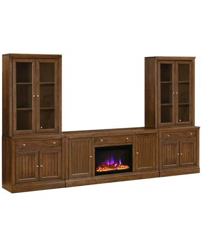 Macy's Furniture Amren 65" Wood 2 Door Console And 2 Door Hutches With 2 Door Bases With Drawers And Firepl In Brown