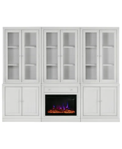 Macy's Furniture Amren Wood 3 Door Hutches With 2 Door Base And Open Base With Drawer Fireplace Insert In White