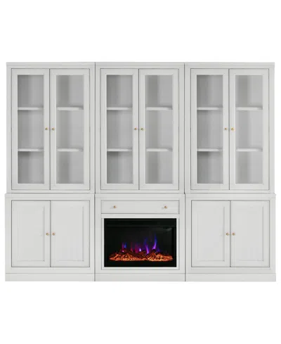 Macy's Furniture Amren Wood 3 Door Hutches With 2 Door Base And Open Base With Drawer Fireplace Insert In White