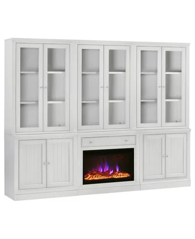 Macy's Furniture Amren Wood 3 Door Hutches With 2 Door Base And Open Base With Drawer Fireplace Insert In White