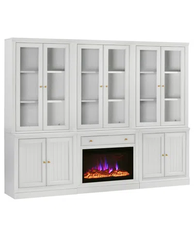 Macy's Furniture Amren Wood 3 Door Hutches With 2 Door Base And Open Base With Drawer Fireplace Insert In White
