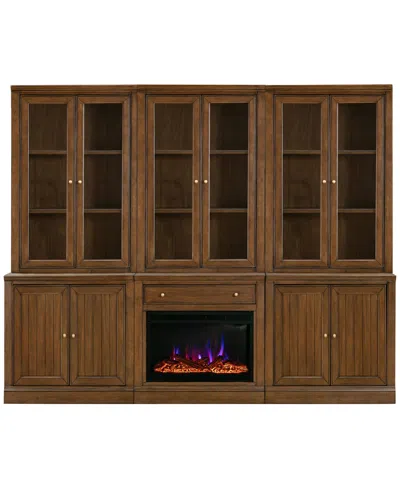 Macy's Furniture Amren Wood 3 Door Hutches With 2 Door Base And Open Base With Drawer Fireplace Insert In Brown