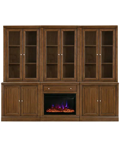 Macy's Furniture Amren Wood 3 Door Hutches With 2 Door Base And Open Base With Drawer Fireplace Insert In Brown