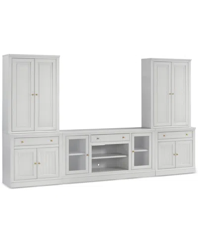 Macy's Furniture Amren 65" Wood 2 Door Console With 2 Door Hutches And 2 Door Bases With Drawers And Firepl In White