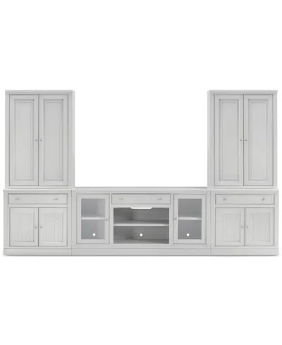 Macy's Furniture Amren 65" Wood 2 Door Console With 2 Door Hutches And 2 Door Bases With Drawers And Firepl In White