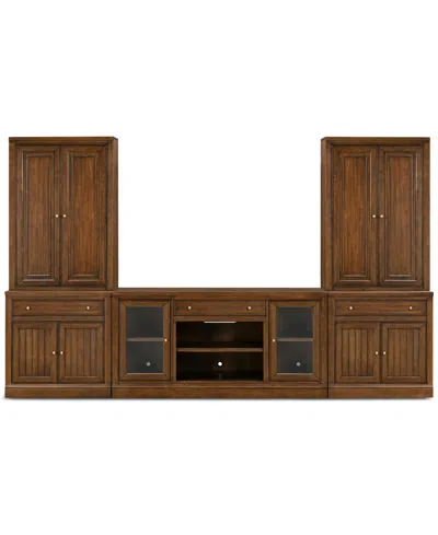 Macy's Furniture Amren 65" Wood 2 Door Console With 2 Door Hutches And 2 Door Bases With Drawers And Firepl In Brown