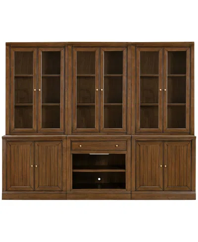 Macy's Furniture Amren Wood 3 Stacked 2 Door Hutches With 2 Door Base And Open Base With Drawer In Brown
