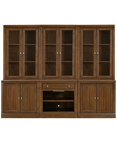 Macy's Furniture Amren Wood 3 Stacked 2 Door Hutches With 2 Door Base And Open Base With Drawer In Brown
