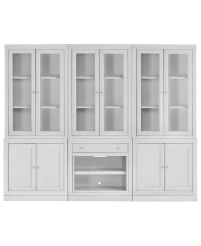 Macy's Furniture Amren Wood 3 Stacked 2 Door Hutches With 2 Door Base And Open Base With Drawer In White