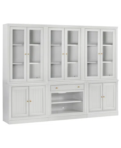 Macy's Furniture Amren Wood 3 Stacked 2 Door Hutches With 2 Door Base And Open Base With Drawer In White