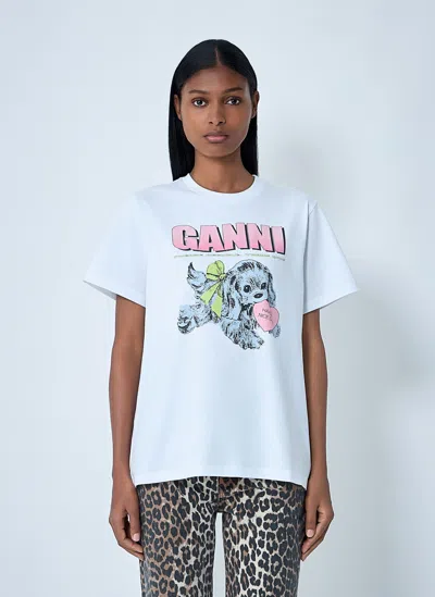 Ganni Women Puppy Print And Logo T-shirt In White