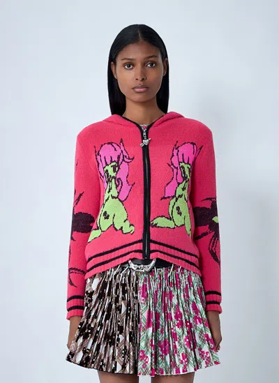 Chopova Lowena My Name Is Tiny Jacquard Hooded Zip Cardigan In Pink