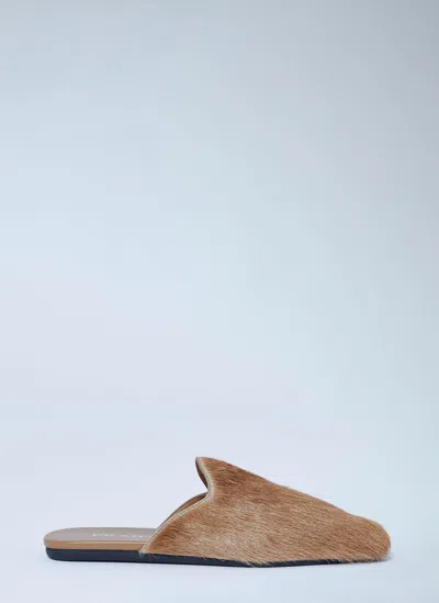 Prada Hairy-effect Sabot Flat Mules In Neutral