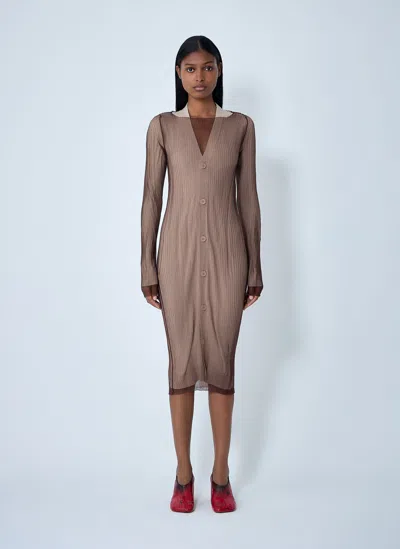 Mm6 Maison Margiela Ribbed Buttoned Cardigan Dress In Brown