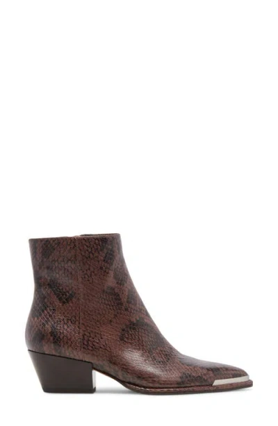 Dolce Vita Nonah Java Snake-embossed Pointed-toe Ankle Boots In Brown
