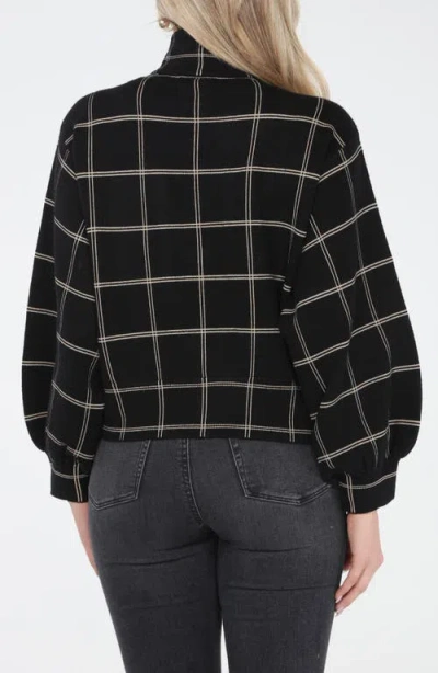 Rain And Rose Windowpane Mock Neck Snap Jacket In Black