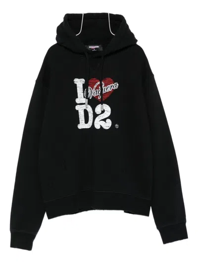 Dsquared2 Cotton Hoodie With Logo And Drawstring In Black