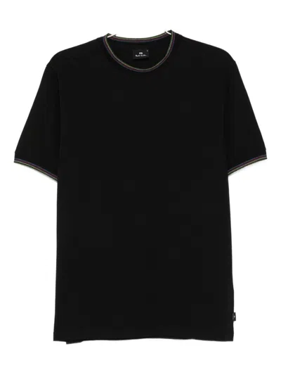 Ps By Paul Smith Black T-shirt With Striped Crew Neck Ps Paul Smith In Black