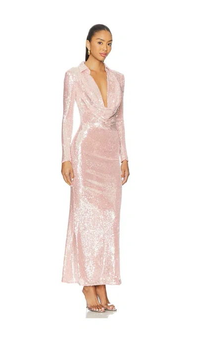 Bardot Lorel Sequin Plunge Long Sleeve Maxi Dress In Neutral