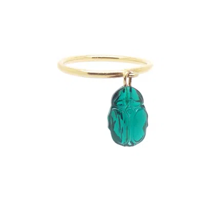 Salome Women's Gold / Green Emerald Scarab Ring In Gold