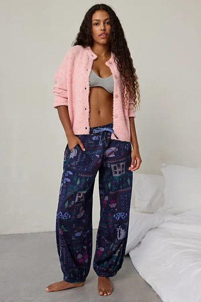 Out From Under In Your Dreams Brushed Flannel Lounge Jogger Pant In Navy, Women's At Urban Outfitters In Blue