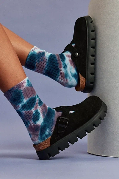 Birkenstock Boston Chunky Suede Leather Sandal In Black In Black