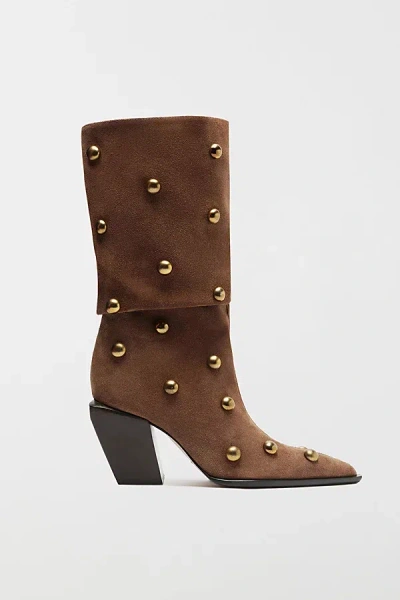 Schutz Tulsa Stud Pointed Toe Boot In Brown